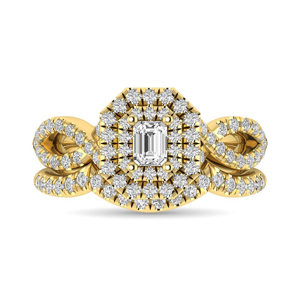 Twist Shank Double Halo Bridal Ring in 14KT Gold - Available in Multiple Cuts
