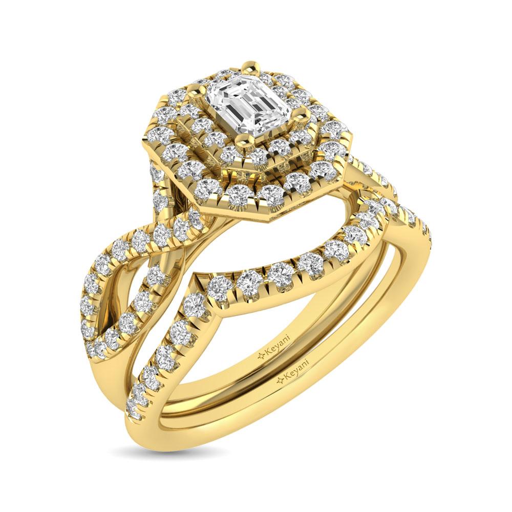 Twist Shank Double Halo Bridal Ring in 14KT Gold - Available in Multiple Cuts