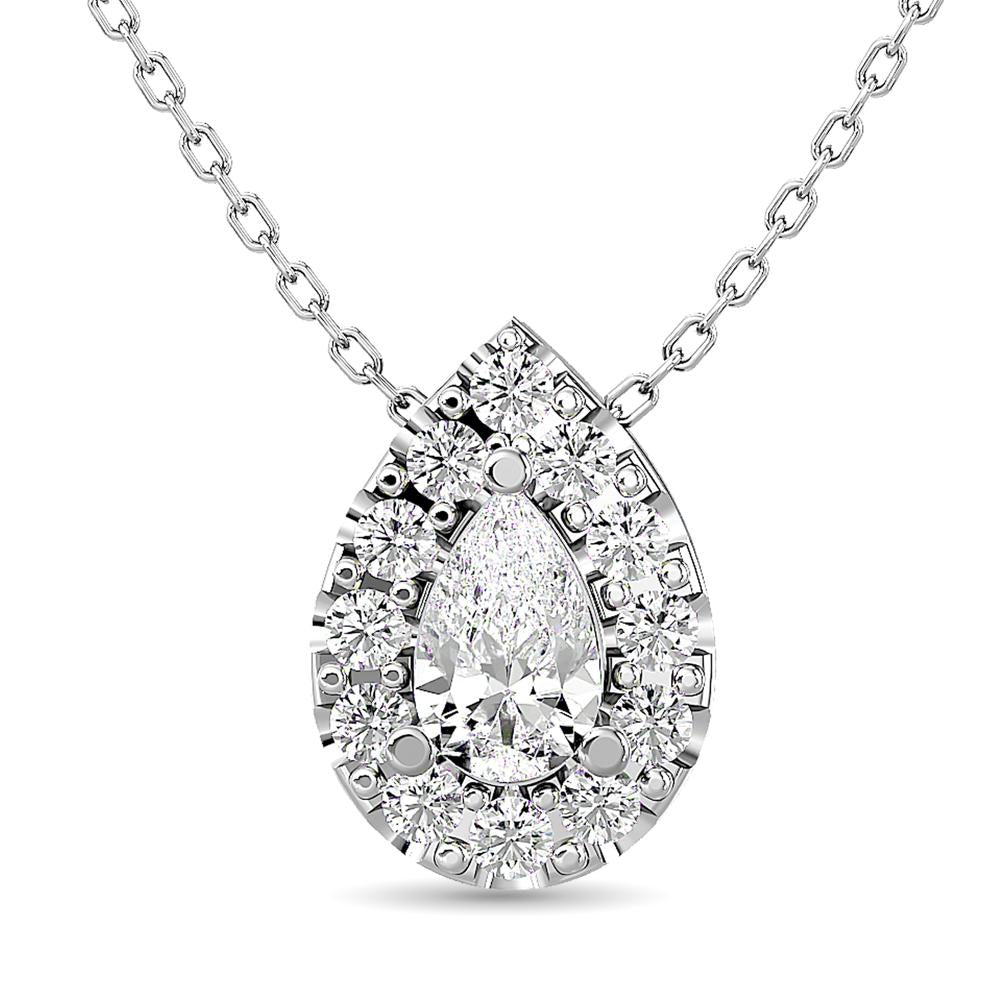 Diamond Halo Pendant in 14K White Gold - Multiple Cuts Available