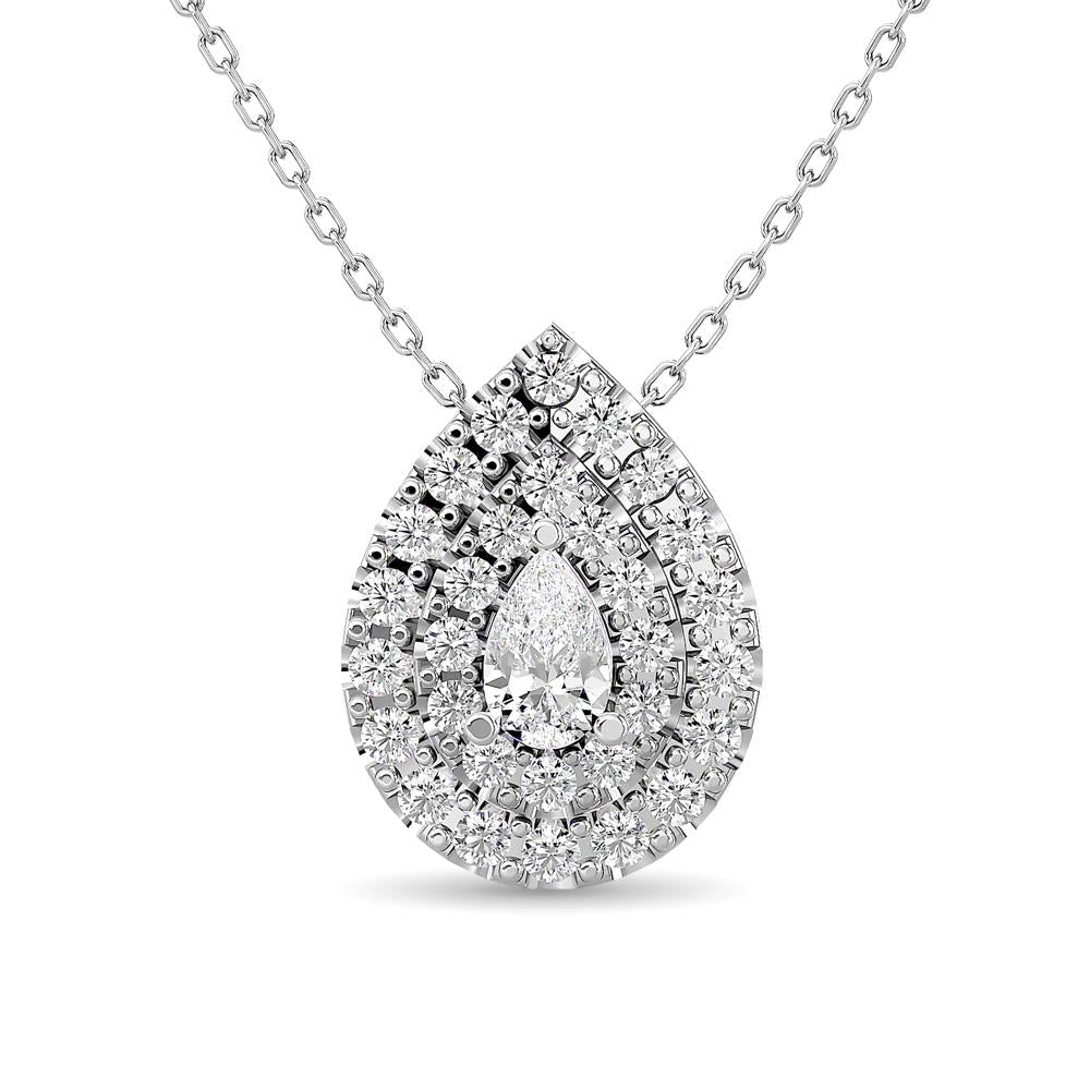 Diamond Halo Pendant in 14K White Gold - Multiple Cuts Available