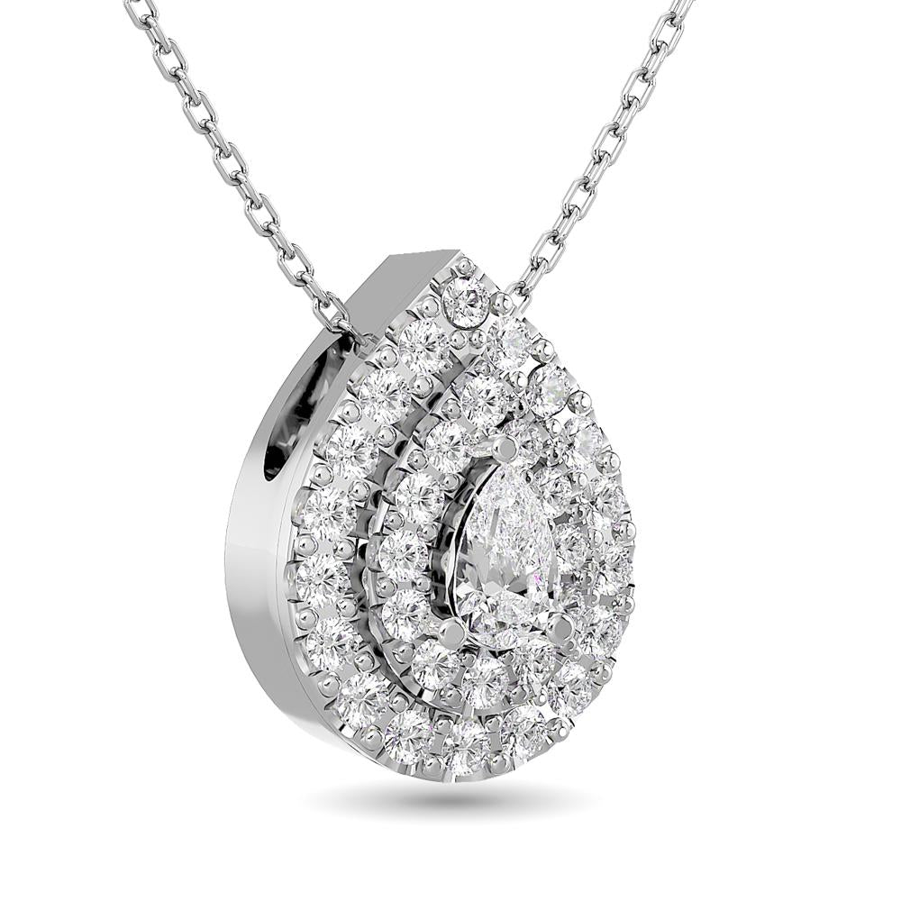Diamond Halo Pendant in 14K White Gold - Multiple Cuts Available