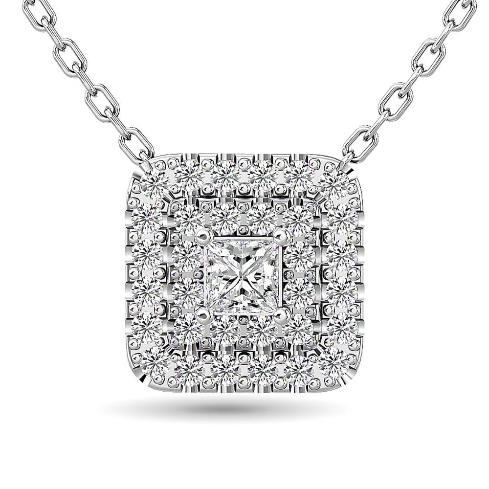 Diamond Halo Pendant in 14K White Gold - Multiple Cuts Available