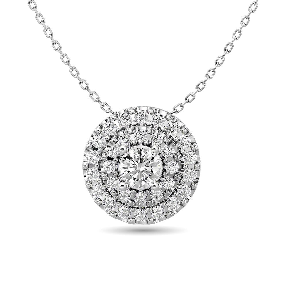 Diamond Halo Pendant in 14K White Gold - Multiple Cuts Available