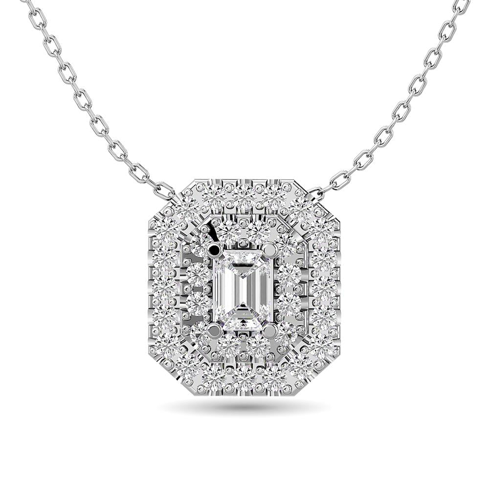 Diamond Halo Pendant in 14K White Gold - Multiple Cuts Available