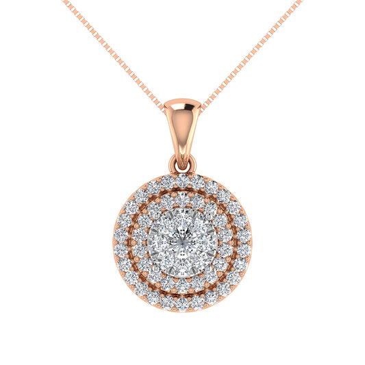 Double Halo Diamond Pendant with Free Chain - 0.75 Carats in 10KT Gold