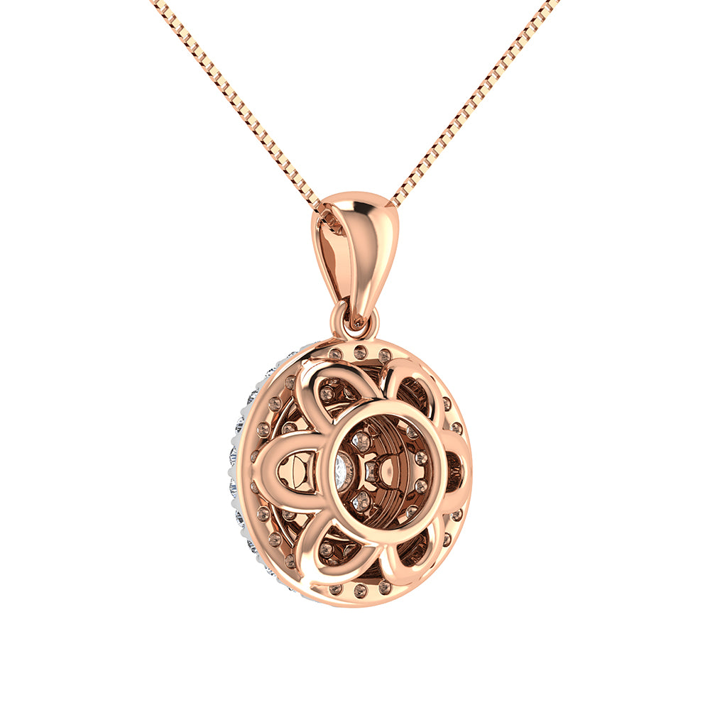 Double Halo Diamond Pendant with Free Chain - 0.75 Carats in 10KT Gold