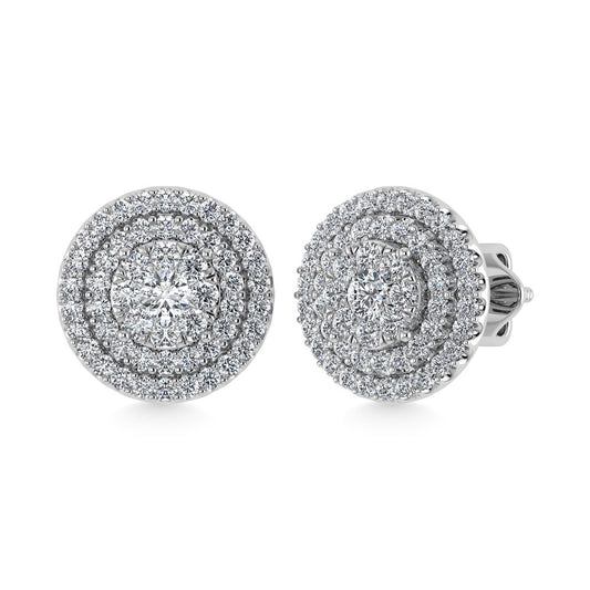 Diamond Double Halo Stud Earrings - 0.88 Carats in 10KT Gold, Try at Home