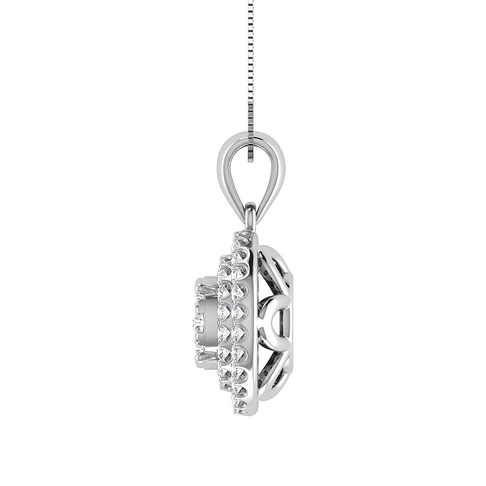 Double Halo Diamond Pendant with Free Chain - 0.75 Carats in 10KT Gold