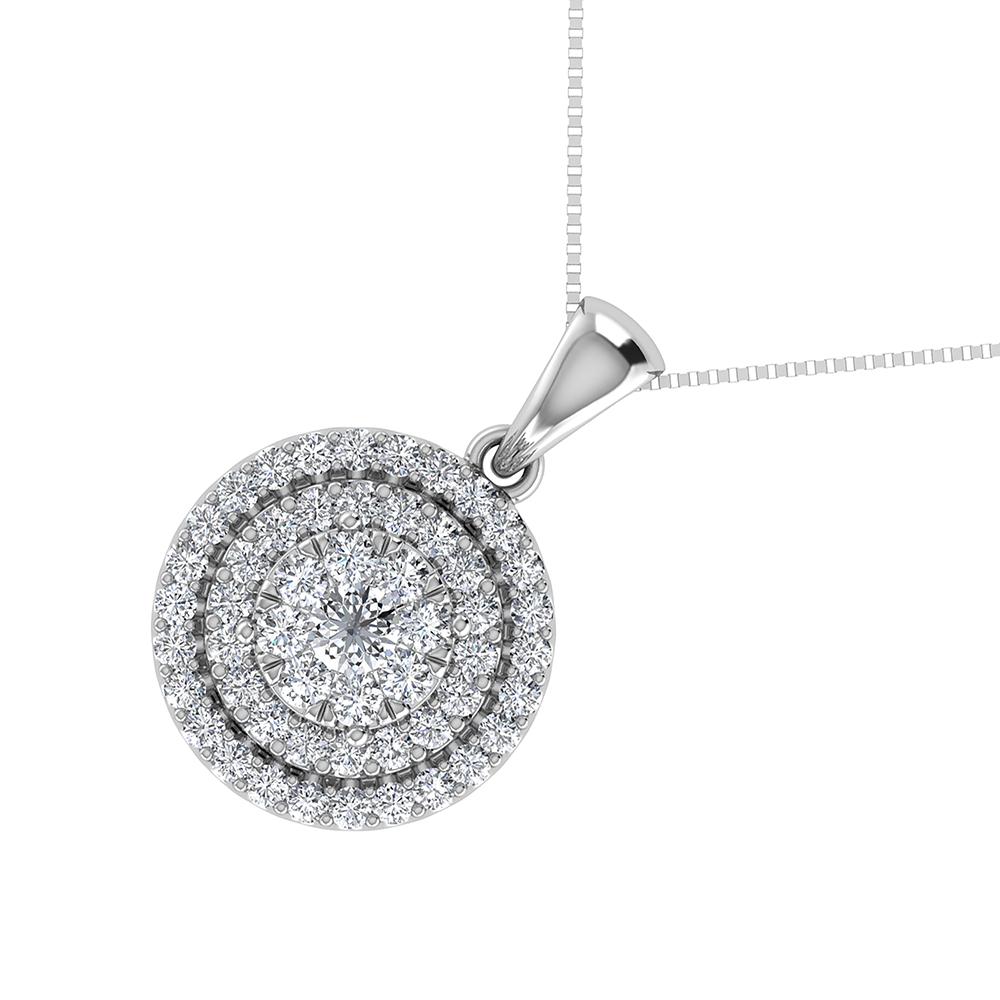 Double Halo Diamond Pendant with Free Chain - 0.75 Carats in 10KT Gold