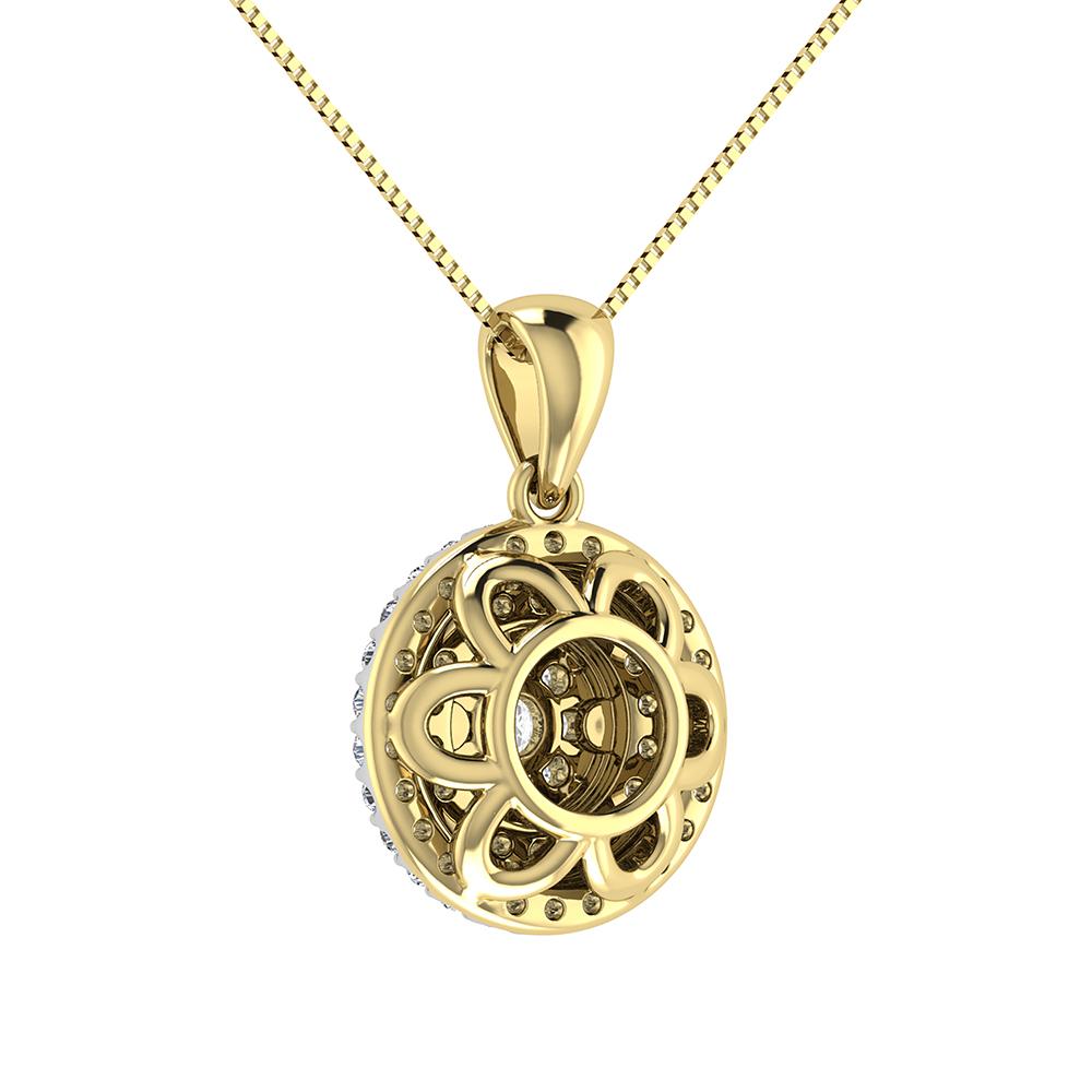 Double Halo Diamond Pendant with Free Chain - 0.75 Carats in 10KT Gold