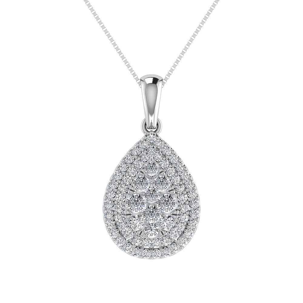 Double Halo Diamond Pendant with Free Chain - 0.75 Carats in 10KT Gold