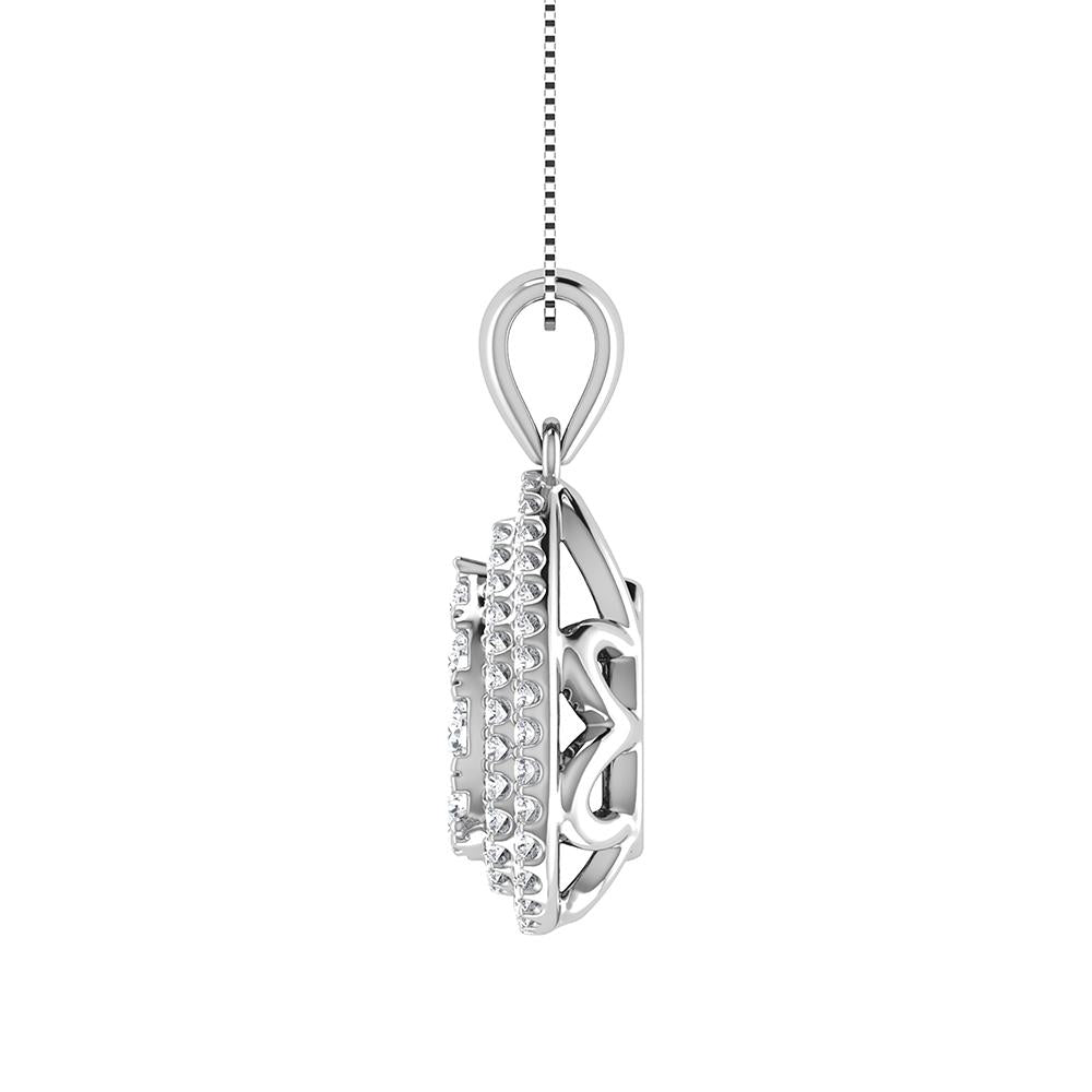 Double Halo Diamond Pendant with Free Chain - 0.75 Carats in 10KT Gold