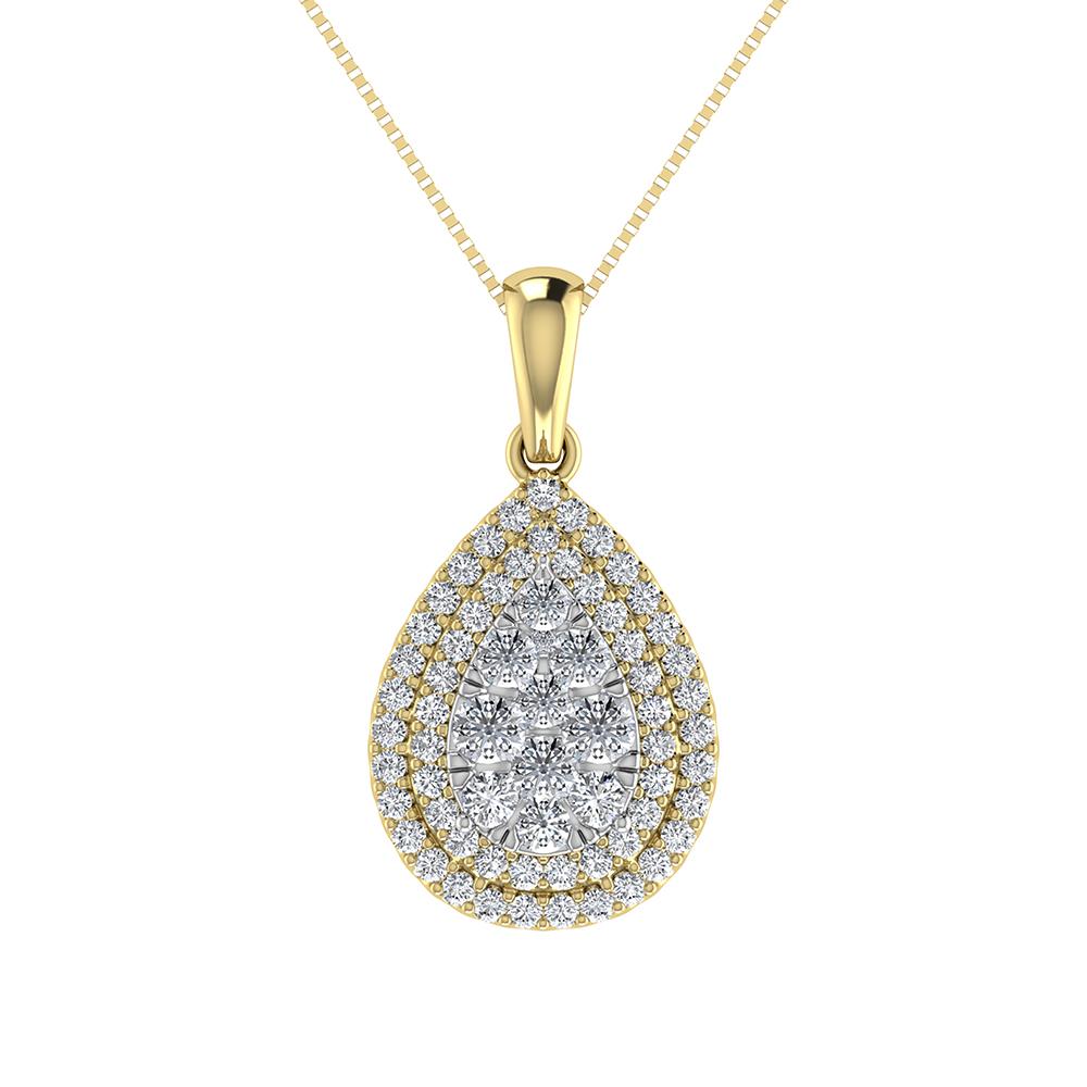 Double Halo Diamond Pendant with Free Chain - 0.75 Carats in 10KT Gold