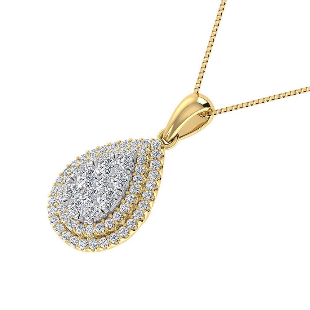 Double Halo Diamond Pendant with Free Chain - 0.75 Carats in 10KT Gold