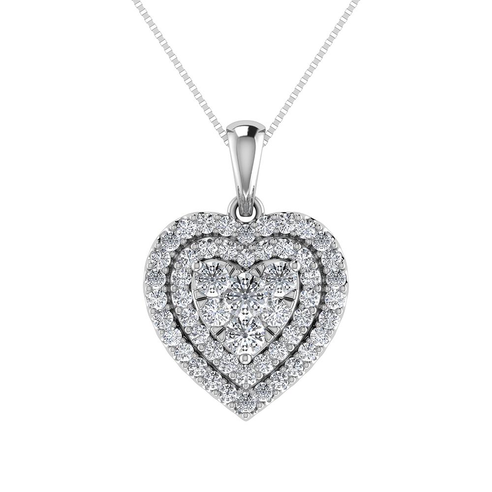 Double Halo Diamond Pendant with Free Chain - 0.75 Carats in 10KT Gold