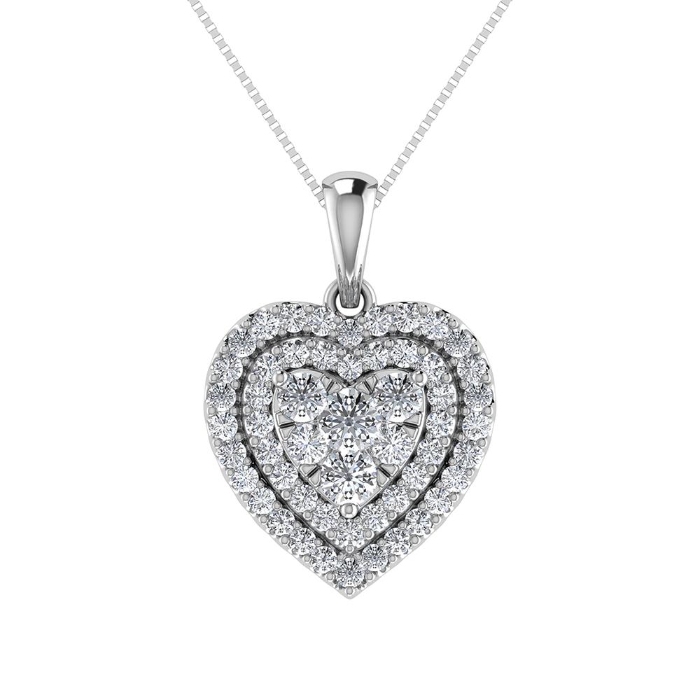 Double Halo Diamond Pendant with Free Chain - 0.75 Carats in 10KT Gold