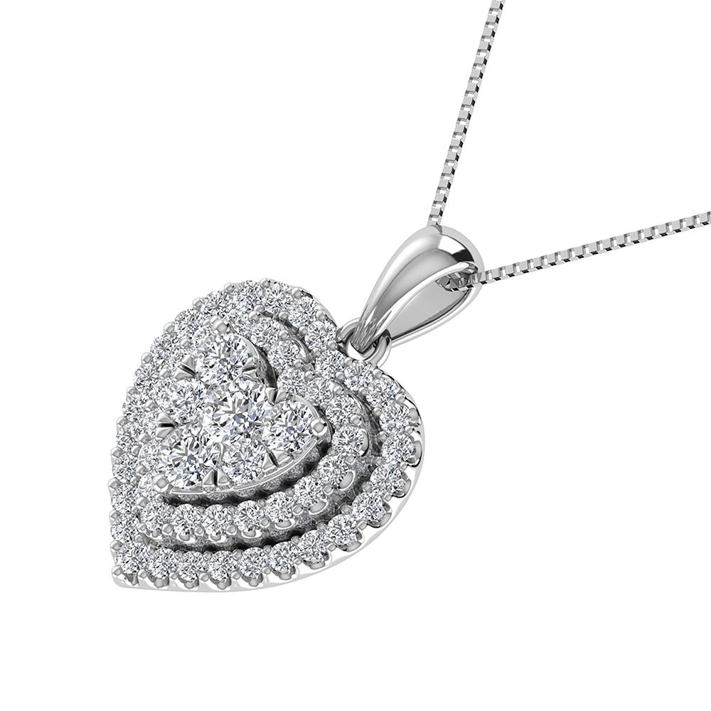 Double Halo Diamond Pendant with Free Chain - 0.75 Carats in 10KT Gold