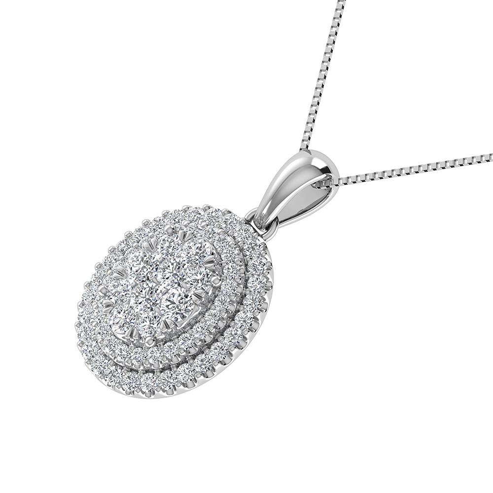 Double Halo Diamond Pendant with Free Chain - 0.75 Carats in 10KT Gold