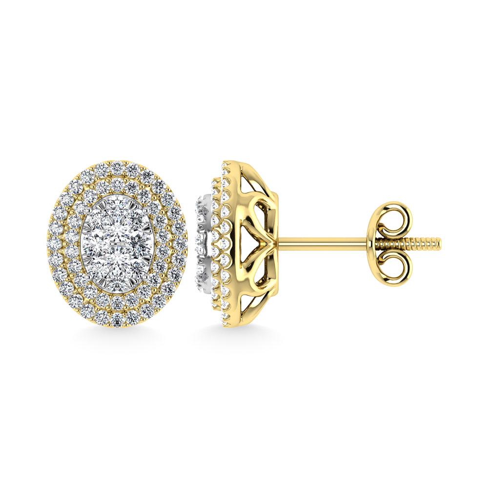 Diamond Double Halo Stud Earrings - 0.88 Carats in 10KT Gold, Try at Home