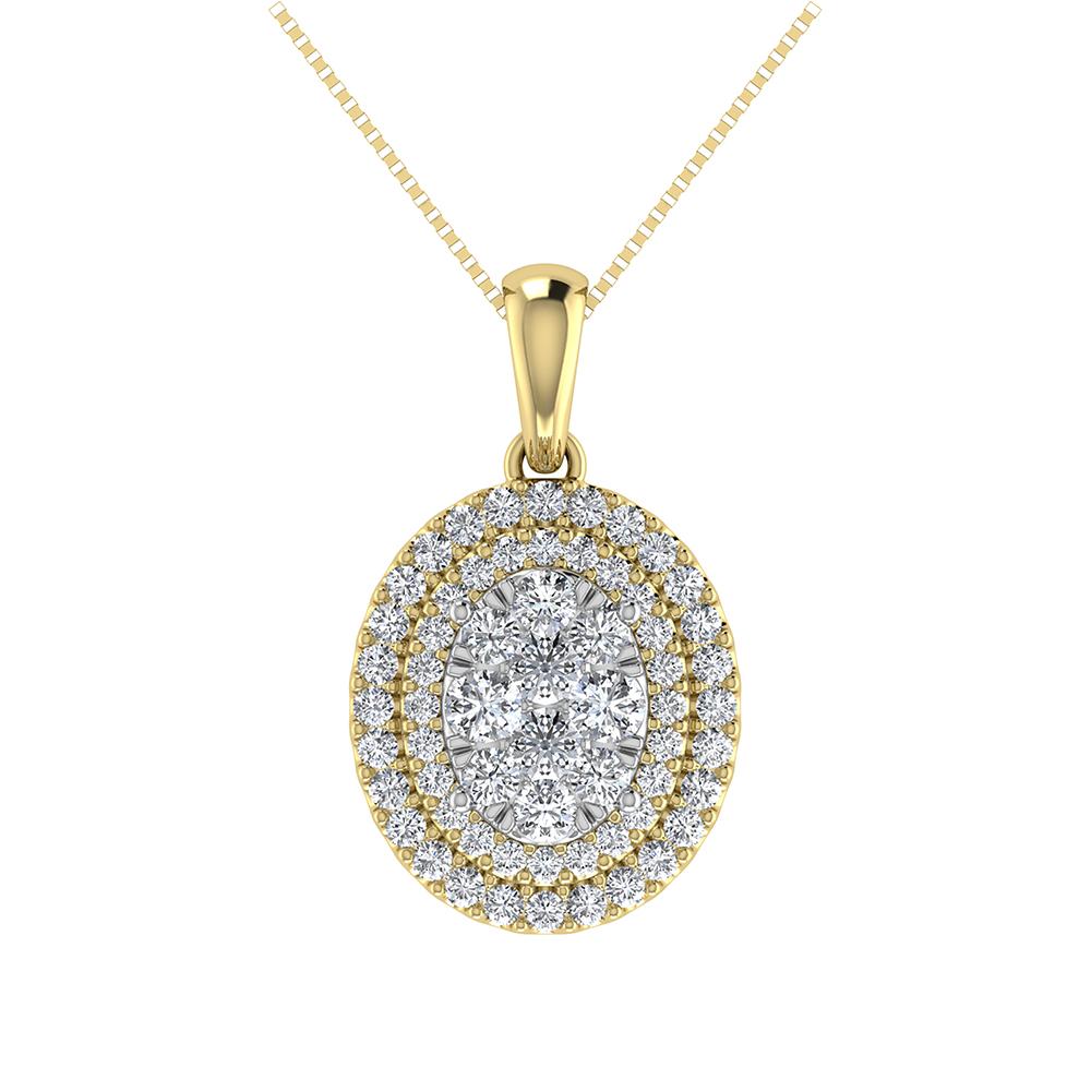 Double Halo Diamond Pendant with Free Chain - 0.75 Carats in 10KT Gold