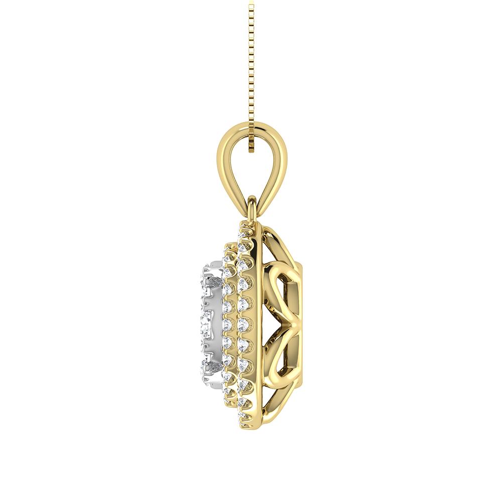Double Halo Diamond Pendant with Free Chain - 0.75 Carats in 10KT Gold