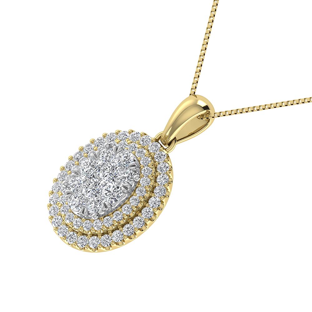 Double Halo Diamond Pendant with Free Chain - 0.75 Carats in 10KT Gold