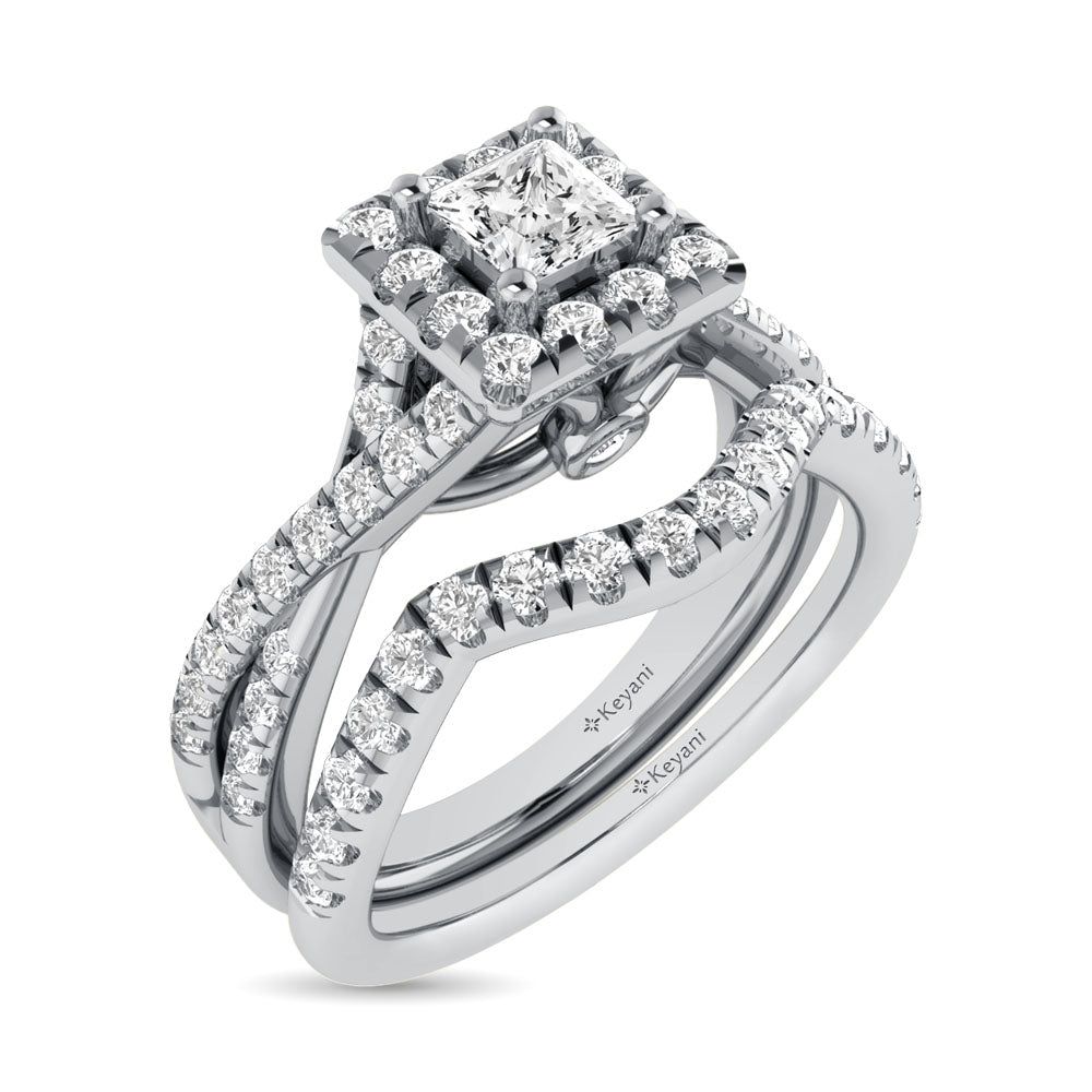 Diamond Engagement Ring and Wedding Band Set - 1.00 Carats in 14KT White Gold