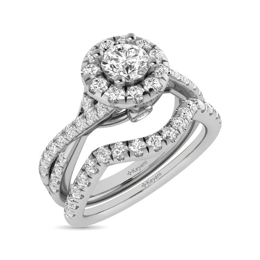 Diamond Engagement Ring and Wedding Band Set - 1.00 Carats in 14KT White Gold