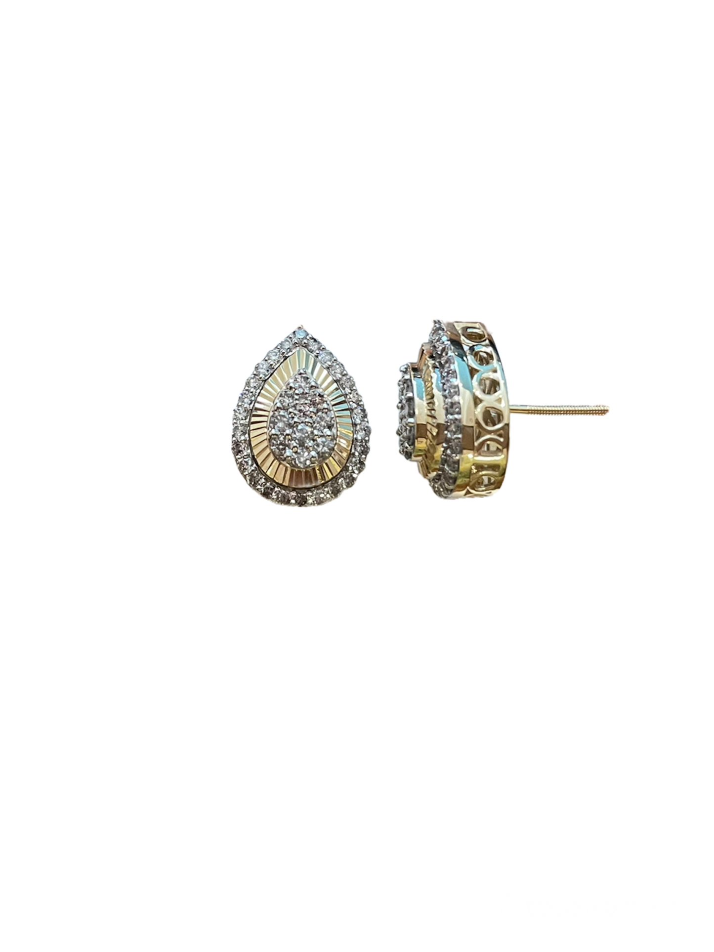 Men's Pear Shaped Diamond Stud Earrings - 1.06 Carats in 10KT Yellow Gold