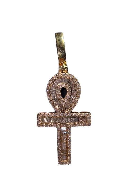 Diamond Ankh Pendant - 0.50 Carats, Round & Baguette Cut in 10KT Yellow Gold