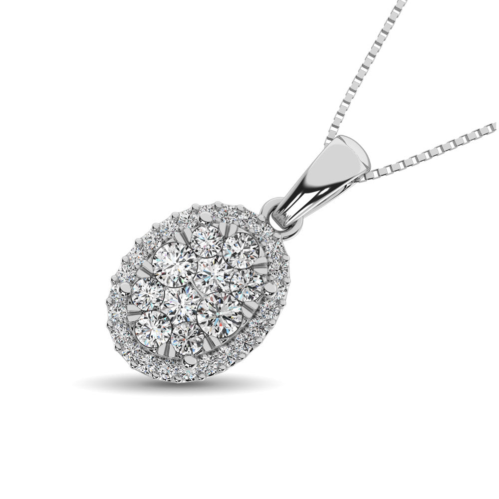 Diamond Pendant with Halo - 0.67 Carats in 14KT Gold, Try at Home
