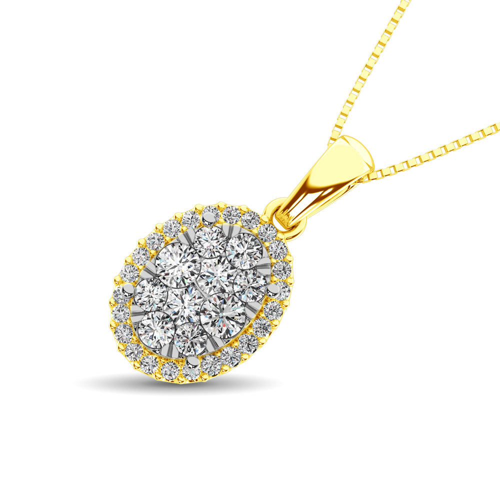 Diamond Pendant with Halo - 0.67 Carats in 14KT Gold, Try at Home