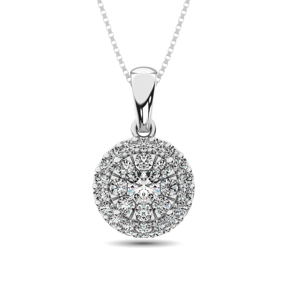 Diamond Pendant with Halo - 0.67 Carats in 14KT Gold, Try at Home