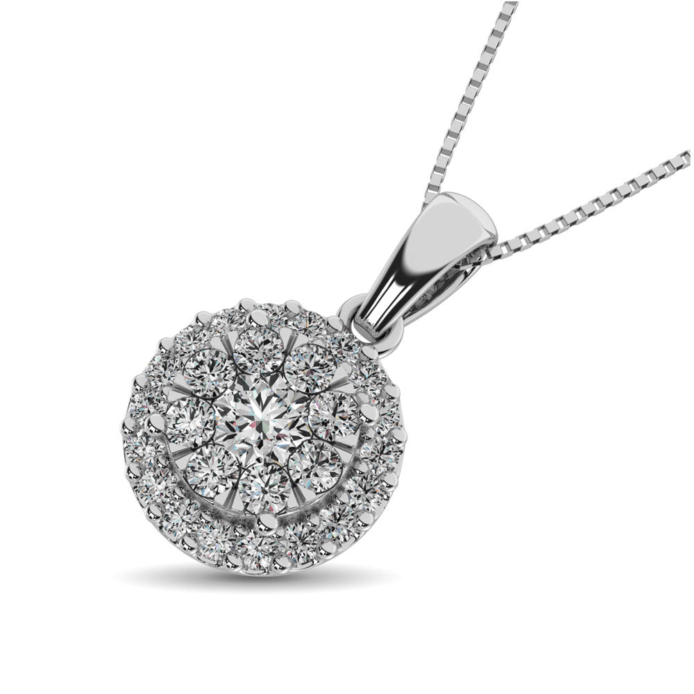Diamond Pendant with Halo - 0.67 Carats in 14KT Gold, Try at Home