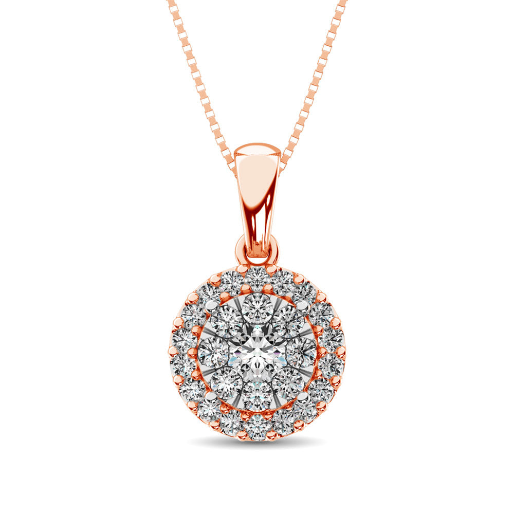 Diamond Pendant with Halo - 0.67 Carats in 14KT Gold, Try at Home