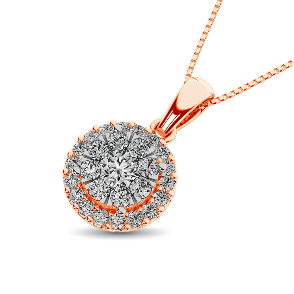 Diamond Pendant with Halo - 0.67 Carats in 14KT Gold, Try at Home