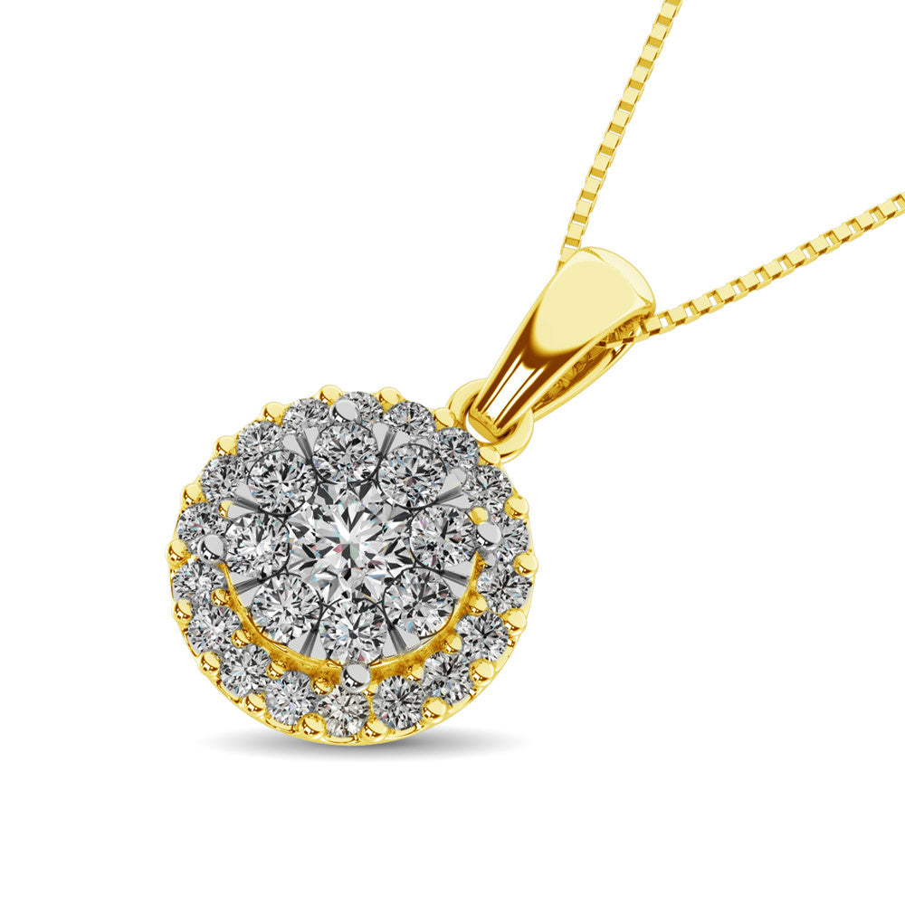Diamond Pendant with Halo - 0.67 Carats in 14KT Gold, Try at Home
