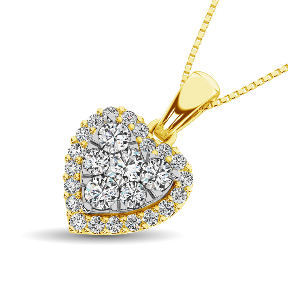 Diamond Pendant with Halo - 0.67 Carats in 14KT Gold, Try at Home
