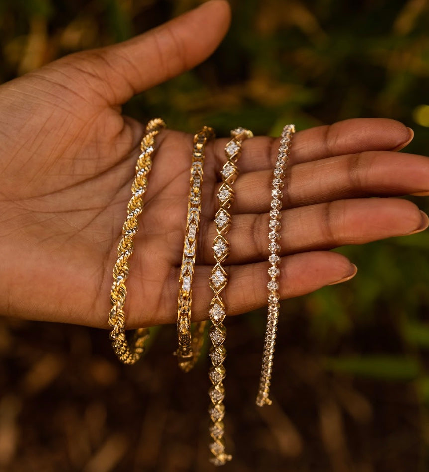 Diamond Cut Rope Bracelet & Necklace in 10KT Two-Tone Gold