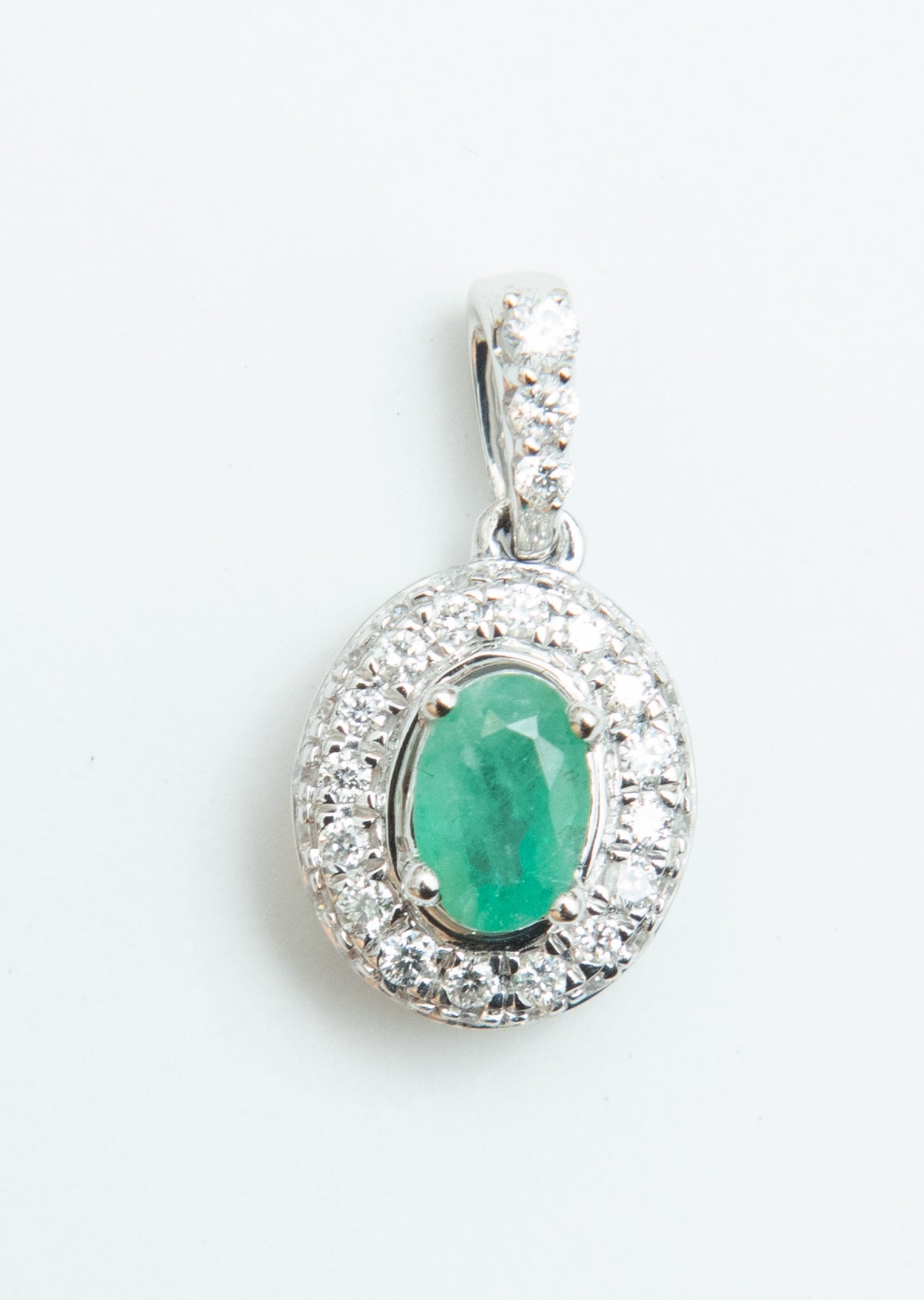 Emerald & Diamond Birthstone Pendant - Oval Cut 0.35 Carats in 14KT White Gold