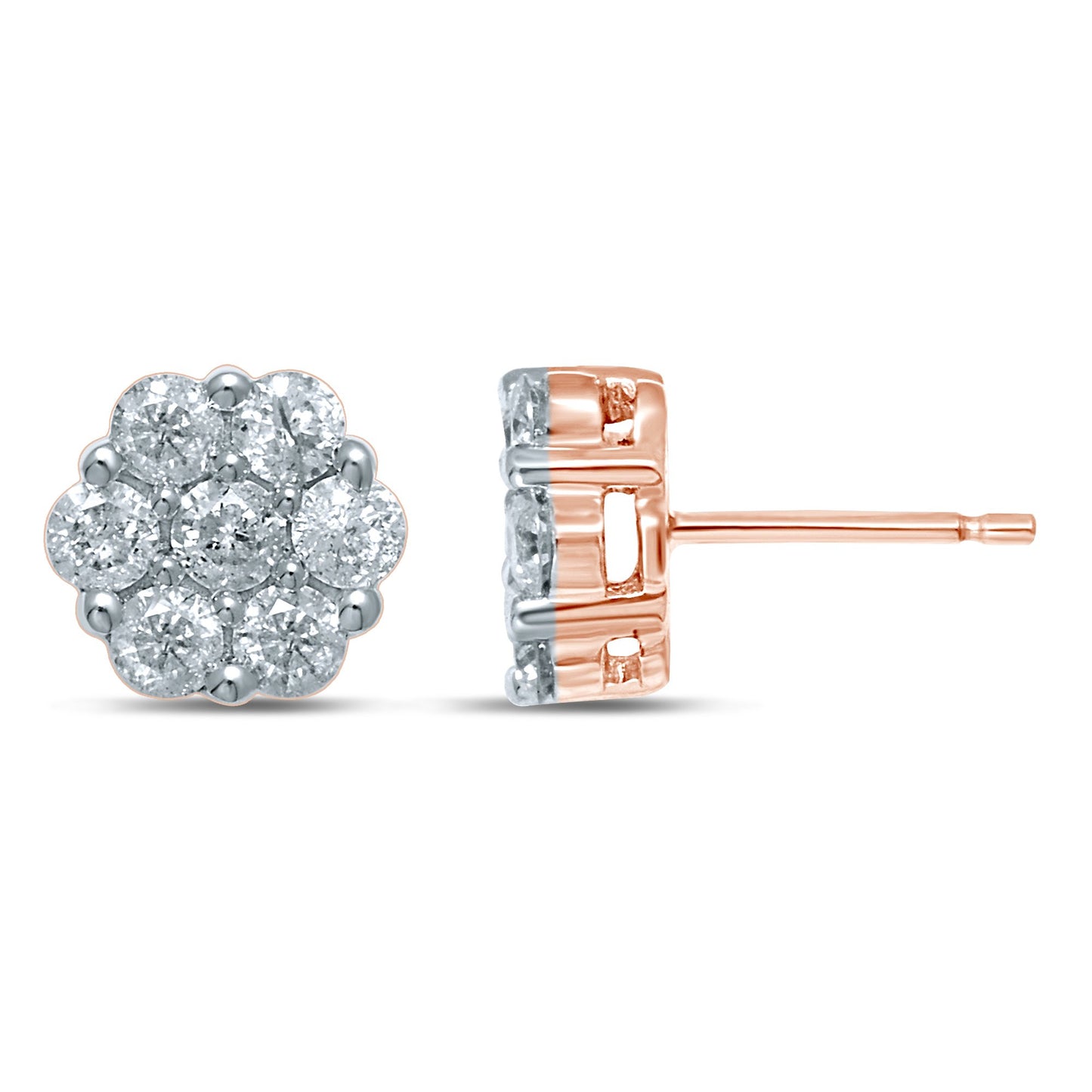 Diamond Flower Stud Earrings - Available in Multiple Sizes in 14KT Gold