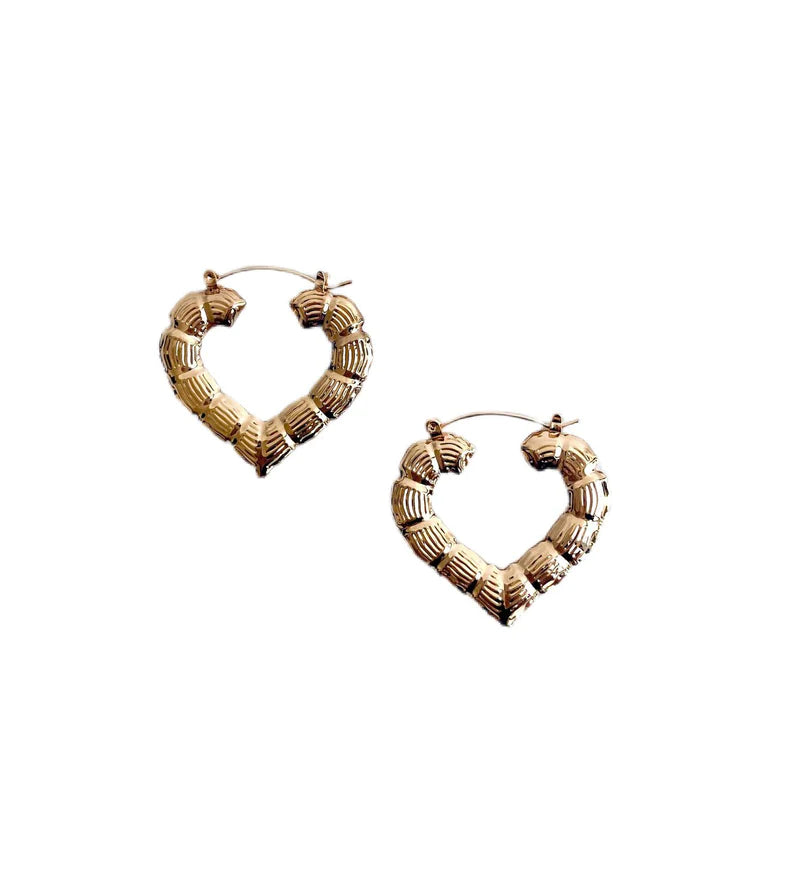 Bamboo Hoop Earrings in 10KT Yellow Gold - Personalizable