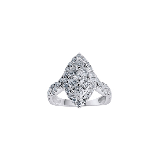 Marquise Cut Diamond Engagement Ring with Floral Design - 1.00 Carat in 14K White Gold