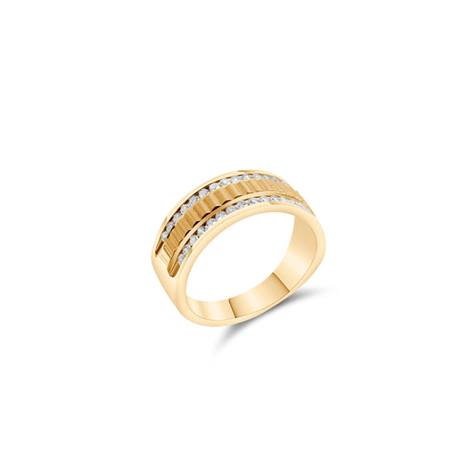 Men's Ribbed Diamond Band - 0.50 Carats Round Cut in 14K Yellow Gold