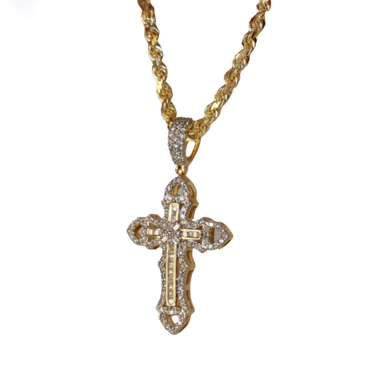 Diamond Cross Pendant - Baguette and Round Cut 1.53 Carats in 10KT Yellow Gold
