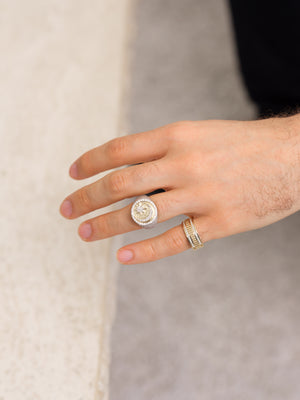 Diamond Crescent Moon Star Islamic Men's Ring 0.90 Carats Round Cut 10KT Yellow Gold