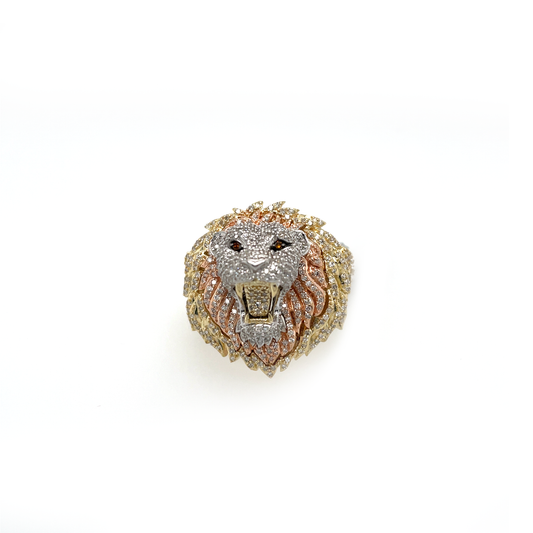 Diamond Lion Head Ring - 1.20 Carats in 10KT 3-Tone Gold