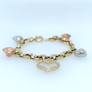 Heart Charm Bracelet 3-Tone Variety