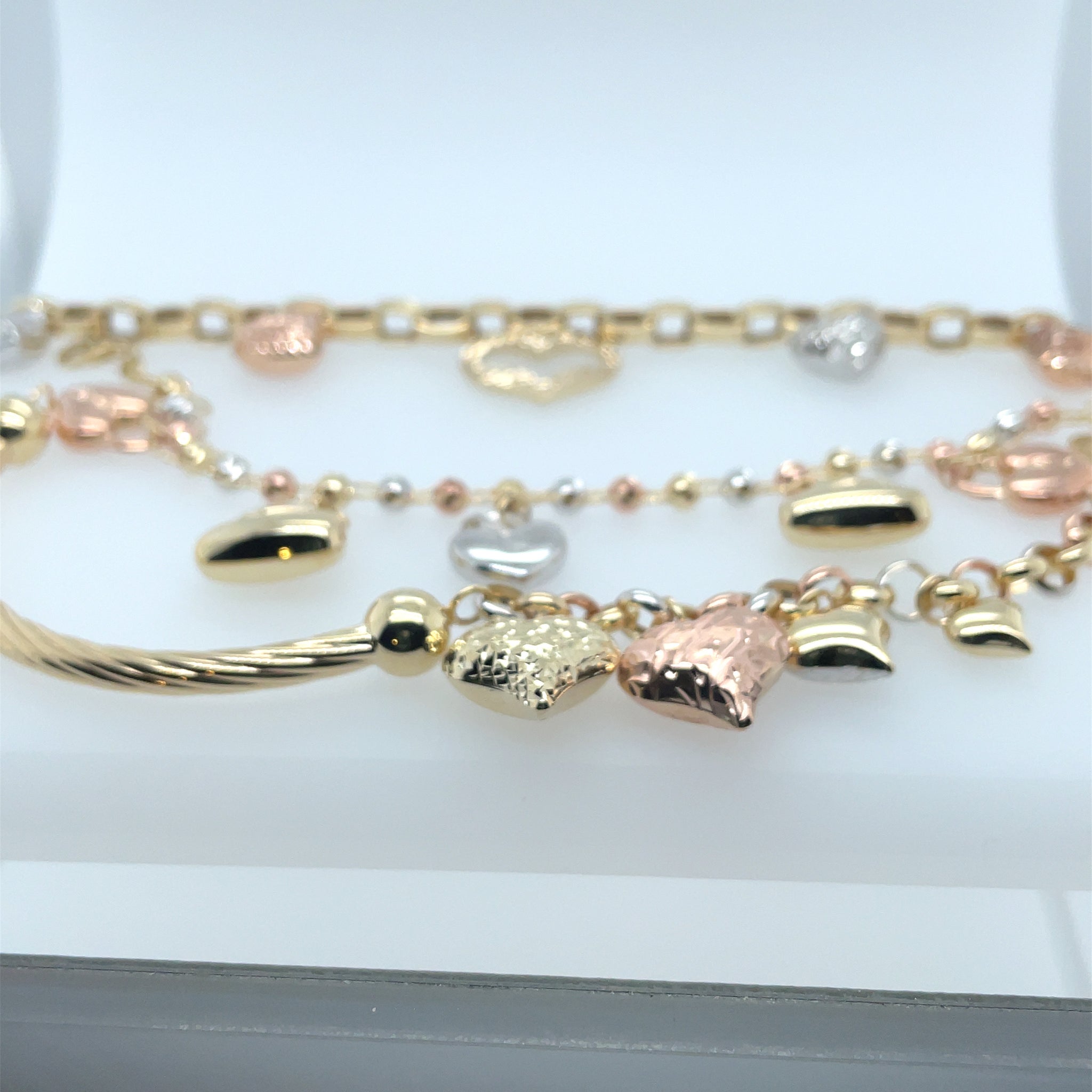 Heart Charm Bracelet 3-Tone Variety