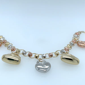 Heart Charm Bracelet 3-Tone Variety